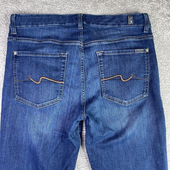 7 For All Mankind Jeans Women’s 31X29 Blue Bootcut Mid-Rise Dark Wash Stretch - Picture 4 of 15